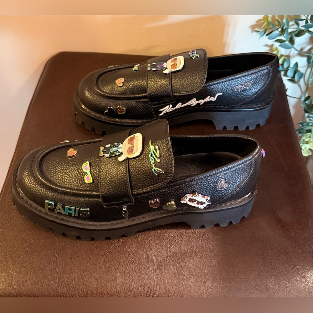 Karl Lagerfeld Paris Black Gaston Loafers Size 8 – Embellished Karl Graphic - Picture 4 of 9